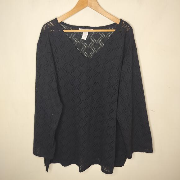 Silhouettes Sweater Black Open Knit Cotton Blend - Picture 1 of 10